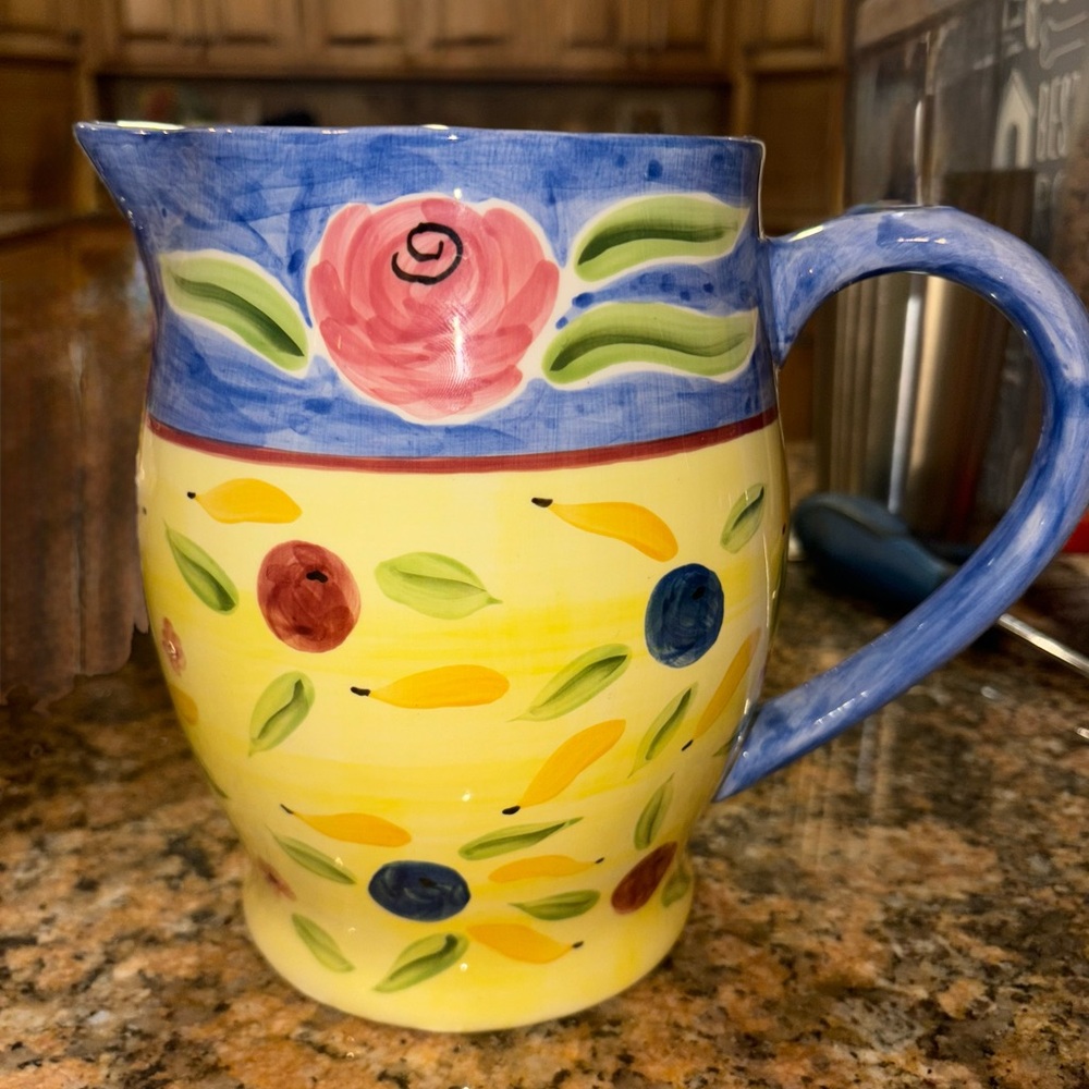 Hand-Painted Floral Ceramic Pitcher
